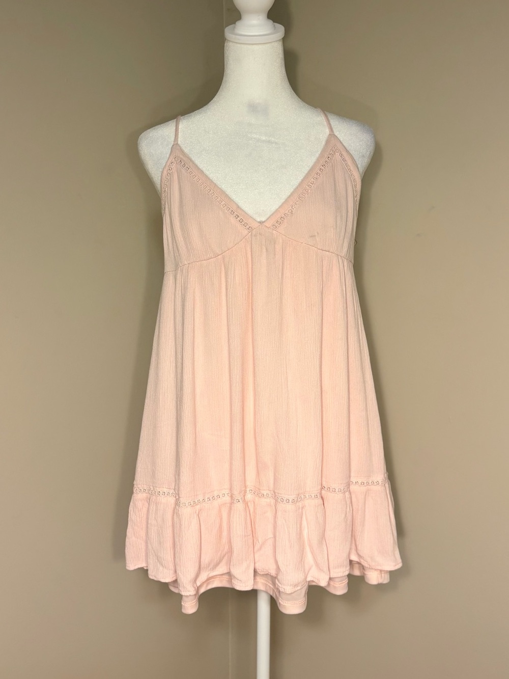 L.A. Hearts Pink Babydoll Dress Size L V Neck Flowy Coquette Fairy Hem Ruffles